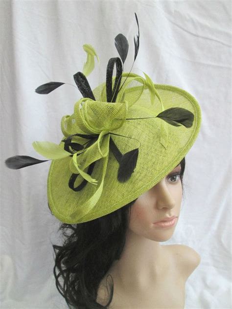 Stunning Lime Green And Black Sinamay Shaped Disc Fascinator Etsy Uk