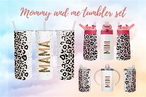 Mommy And Me Tumbler Set Leopard Print Glitter Tumbler Wrap