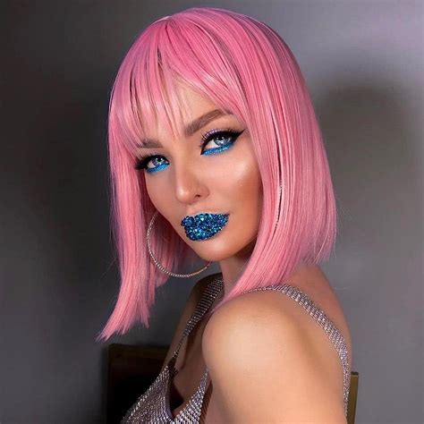 Morica Pink Bob Wig Short Pink Straight Bob Wigs With Bangs For Women