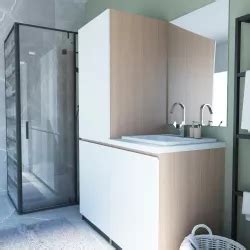 Mobile Lavanderia 140 Cm Con Lavabo Dx E Colonna Porta Lavatrice E