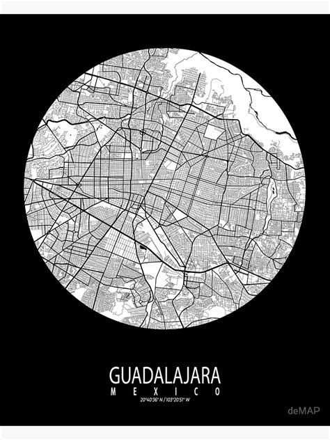 Guadalajara City Map Of Jalisco Mexico Full Moon Poster For Sale By Demap Redbubble Map