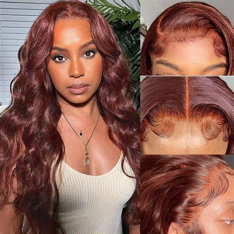 Reddish Brown Lace Front Wigs Human Hair Pre Plucked With