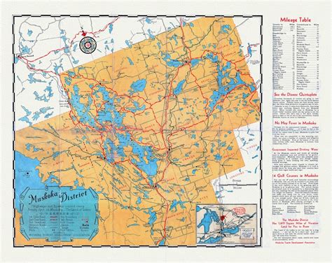 Road Map Muskoka District Ontario 1936 On Heavy Cotton Canvas 22x27 Approx Etsy