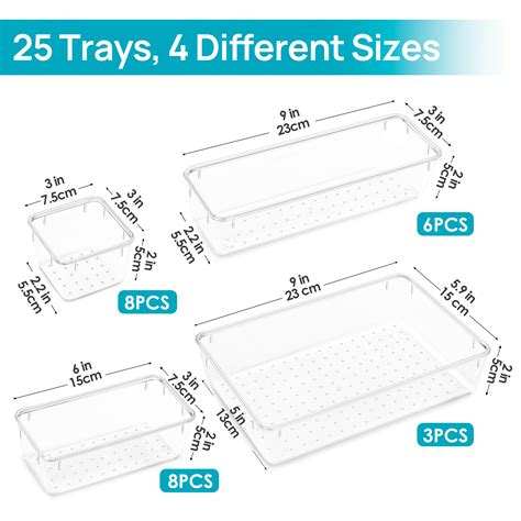 Vtopmart 25 Pcs Clear Plastic Drawer Organizers Set Versatile Kitchen And Bathroom Dividers 4