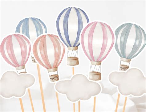 Editable Hot Air Balloons Cupcake Toppers Props For Gender Reveal Baby