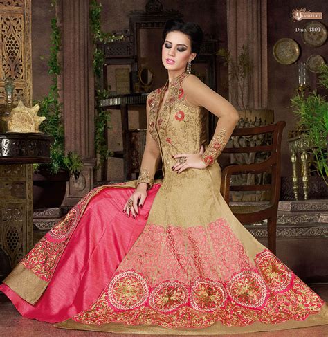 Buy Beige Color Banglori Silk Party Wear Lehenga Style Anarkali Suit In