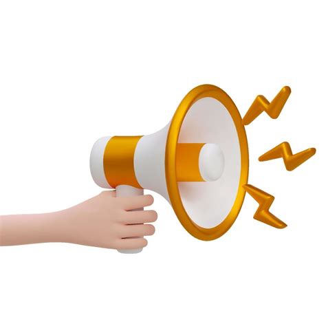 3d Cartoon Hand Holding Gold Megaphone With Lightning Social Media