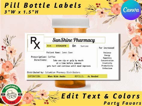 PRINTABLE RX Pill Bottle Labels 3in X 1.5in Prescription Label Pharmacy Nurse Graduation Pill ...