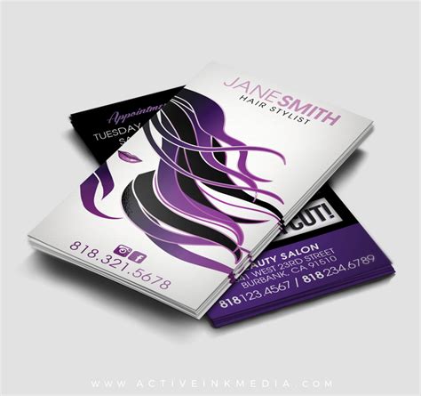 Purple Hair Stylist Business Card Template - Active Ink Media