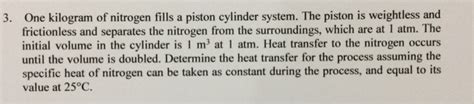 Solved One Kilogram Of Nitrogen Fills A Piston Cylinder Chegg