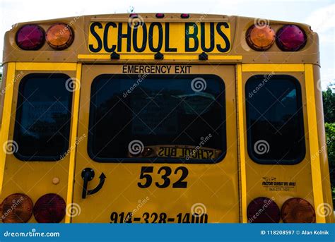 Rear of US School Bus Showing the Emergency Exit Editorial Photography - Image of exit, leave ...