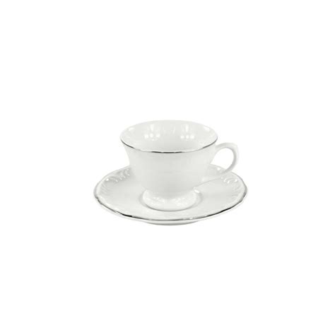 Xícara Café Pires 80 ml Porcelana Schmidt Dec Filetado Prata