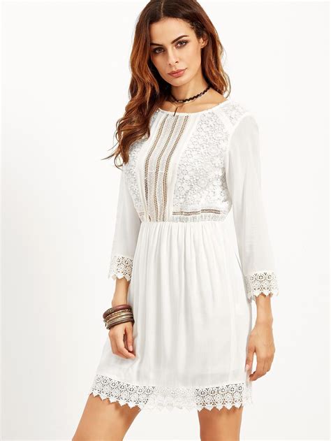 White Embroidered Lace Trim A Line Dress Sheinsheinside