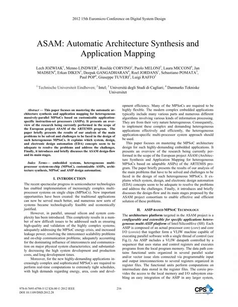 Pdf Asam Automatic Architecture Synthesis And Application Mapping