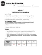 HS Molarity INTERACTIVES PhET MolaritySolutionsandConcentration 1 Docx