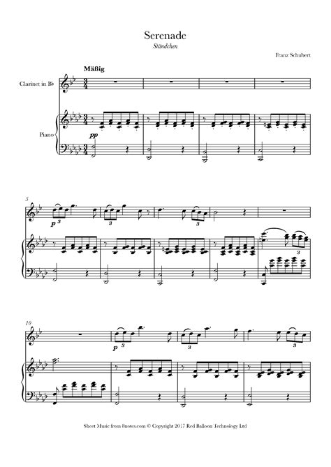 Schubert Serenade St Ndchen Sheet Music For Clarinet Notes