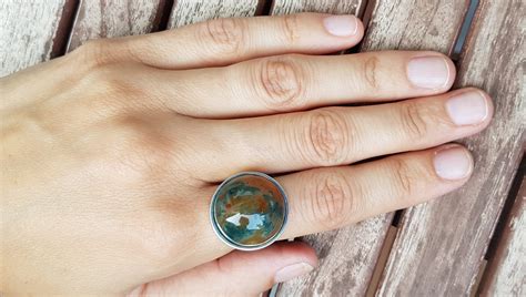 Moss Agate Ring Sterling Silver Ring Handmade Round Ring | Etsy