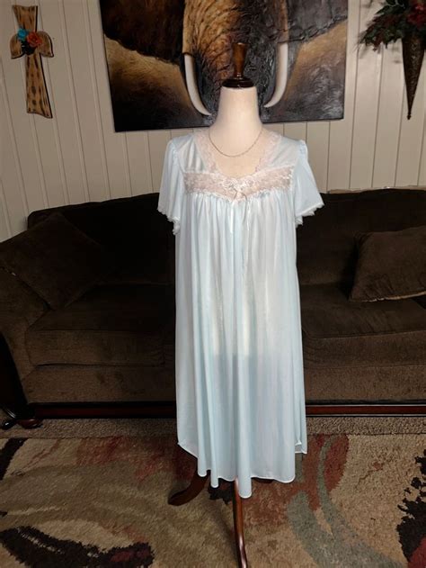 Miss Elaine Silk Essence Large Innocence Look Blue White Lace Nightgown