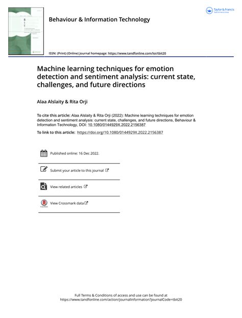 Pdf Machine Learning Techniques For Emotion Detection And Sentiment