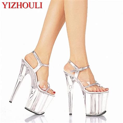 2018 Sexy 20cm Temptation Crystal Sandals Ultra High Thin Heels Platform 8 Inch Clear Shoes Sexy