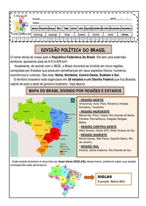 Atividades Sobre As Regiões Brasileiras