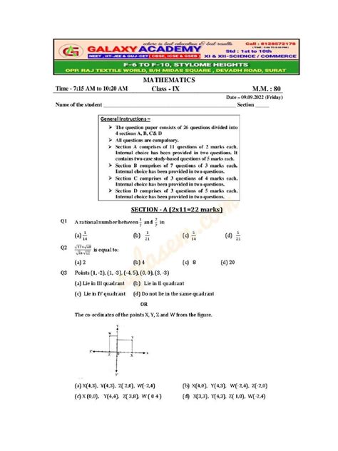 Class 9 Maths Question Paper Pdf