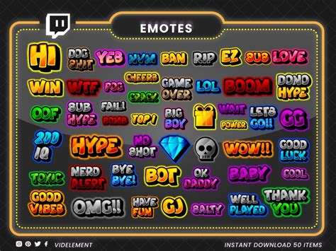 50 Text Emote, Twitch Text Emotes, Twitch Emote, Discord Emote, Omg ...