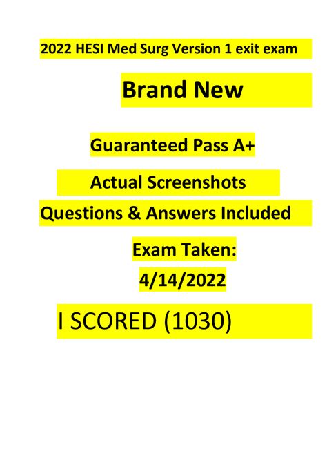 2022 Hesi Med Surg Version 1 Exit Exam Brand New Guaranteed Pass A Actual Screenshots Questions