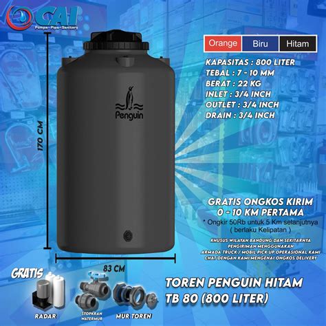 Jual Toren Tangki Air Penguin Tb80 800 Liter Hitam Shopee