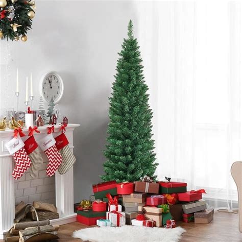 GYMAX 180CM Sapin de Noël en Forme de Crayon avec Aiguilles en PVC