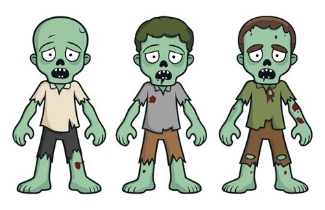 cute cartoon zombies  tattered clothes  zombie features