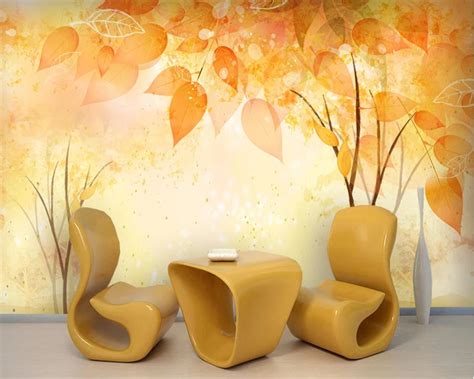 Custom Modern Background Decorated Mural Orange Tree Deciduous Leaves