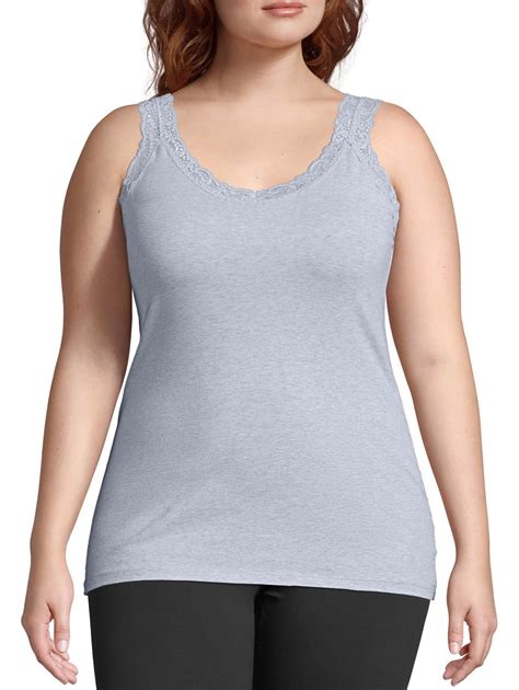 Jms By Hanes Womens Plus Size Stretch Jersey Lace Trim Camisole