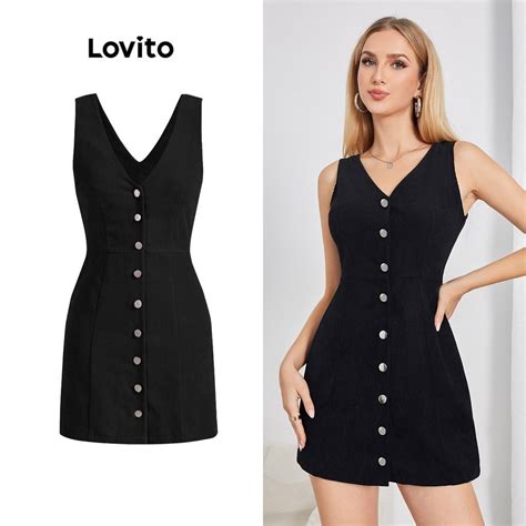 Lovito Women Casual Plain Bow Front Button Dress LBE04130 Shopee