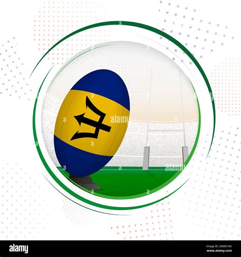 Flag Of Barbados On Rugby Ball Round Rugby Icon With Flag Of Barbados