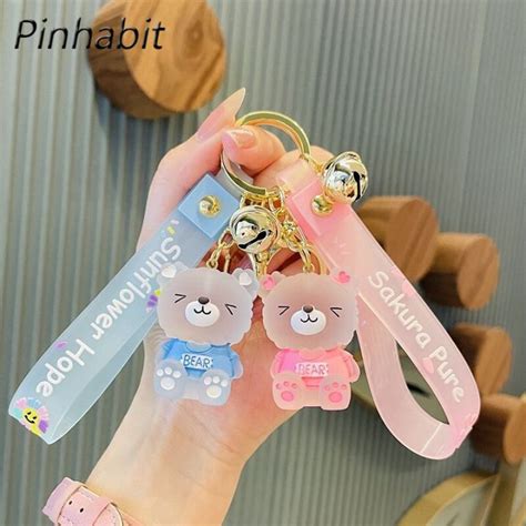 Pinhabit น่ารักหมีพวงกุญแจจี้สัตว์อะคริลิเครื่องประดับเรซินแฟชั่นพีวีซี