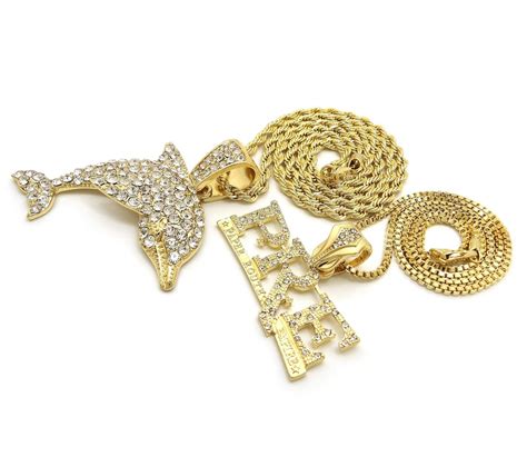 Hip Hop Full Iced Young Dolph Pre And Dolphin 24 And 30 Chain Set Gold