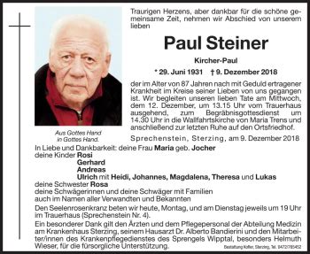 Traueranzeigen Von Paul Steiner Trauer Bz