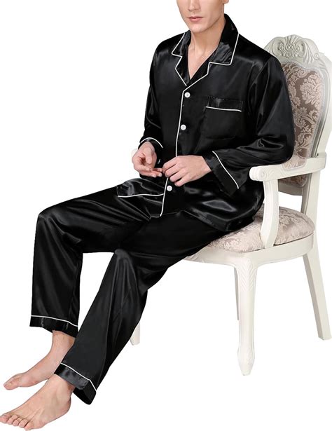 Swomog Men S Pajama Set Silk Satin Pajamas Classic Button Down