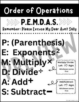 Order Of Operations Pemdas Math Anchor Chart Freebie By Lizbiz Products