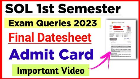 SOL First Semester Exam 2023 Admit Card Final Datesheet Sol 1st