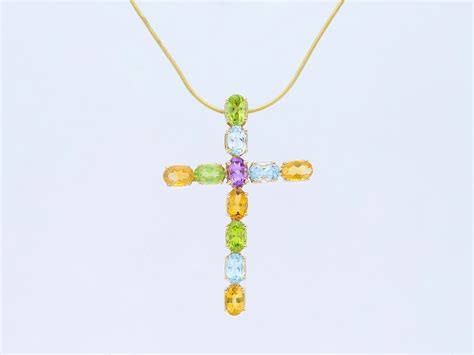 Kreuz Anh Nger Schlangen Kette Peridot Topas Amethyst Citrin Gold