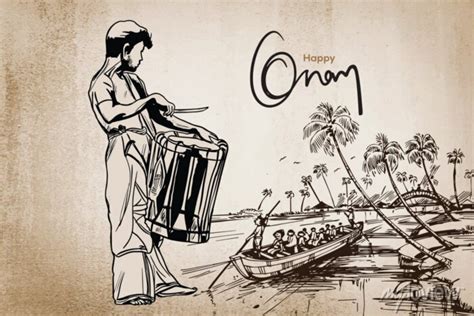 kerala onam special vector illsutration  chenda melam hand posters