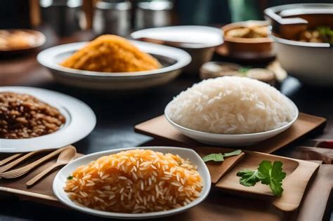 Premium AI Image | A table with rice and rice and a plate of rice