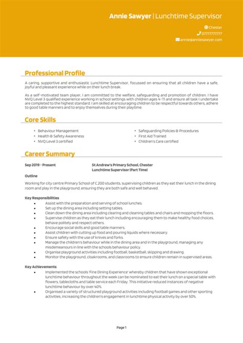 Lunchtime Supervisor CV Example In Depth Guide Land The Best Jobs