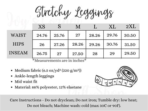 Stretchy Leggings Size Chart, Size Chart Template for POD Product FYBY Leggings, Casual Yoga ...