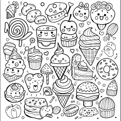 Premium Photo A Coloring Page With Different Types Of Food And Sweets