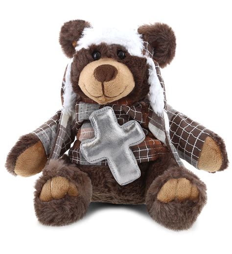 Dollibu Brown Bear With Clothes Stuffed Animal With Silver Cross Plush