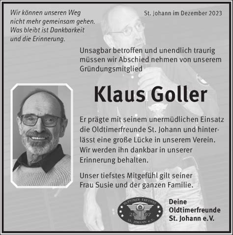 Traueranzeigen von Klaus Goller Südwest Presse Trauer