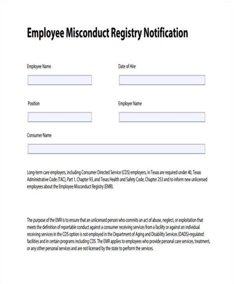 Free 8 Sample Employee Misconduct Forms In Pdf Ms Word